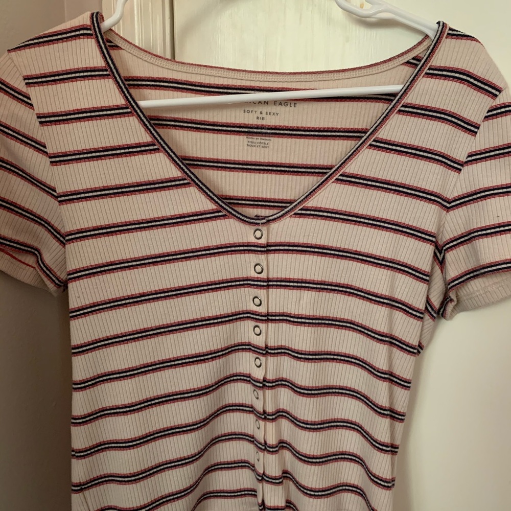 American Eagle Cropped Button Front Striped Top